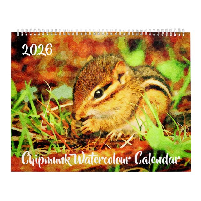 Calendário Adorable Striped Chipmunks Wildlife Watercolor Art (Capa)
