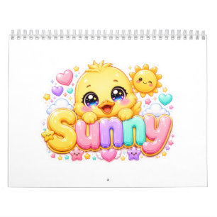 Calendário Adorável Kawaii Franguinho Ensolarado Nome Pastel 
