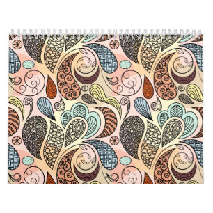 Calendário Aguarela lunática do Scribble do Doodle de Paisley