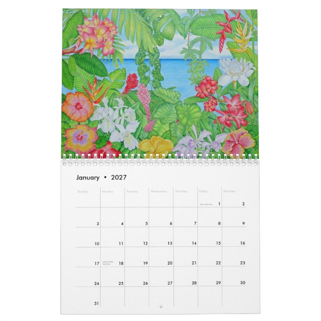 Calendário Aguarelas tropicais (Jan 2027)
