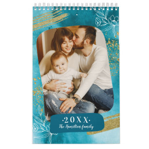 Calendário Álbum de Fotos Personalizado Aquarela Chic Família