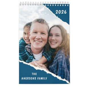 Calendário Álbum de Recortes Azul e Branco Foto Personalizada