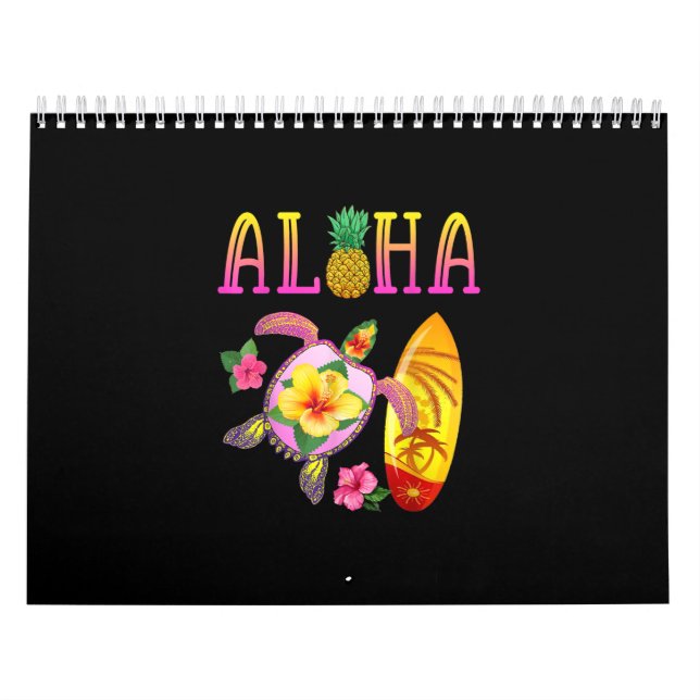 Calendário Aloha Legal Tartaruga Kawaii Surfboard Tartaruga H (Capa)