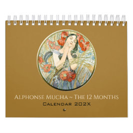 Calendário Alphonse Mucha, 12 Meses Vintage Art Nouveau