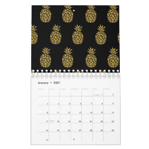 Calendário Amante de Abacaxi Brilhante Dourado Fruta Tropical