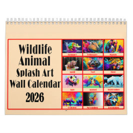 Calendário Amantes de Animais Selvagens Arte Color Splash 202