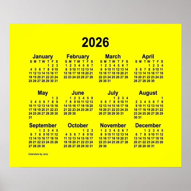 Calendário Amarelo de 2026 por Janz Impressão (Frente)