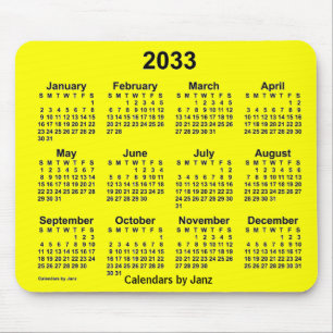 Calendário Amarelo de 2033 por Janz Mouse Pad