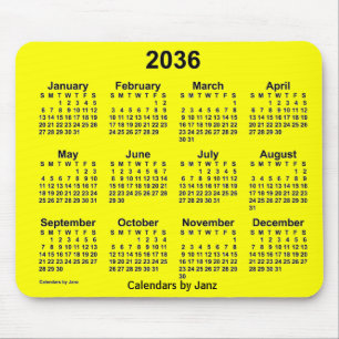 Calendário Amarelo de 2036 por Janz Mouse Pad