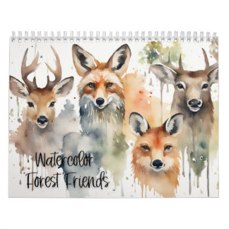 Calendário Amigos da Floresta de Aquarela