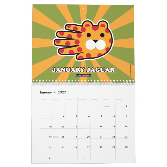 Calendário Animais dados forma mão 2015 (Jan 2027)