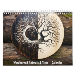 Calendário Animais e Árvores queimados em madeira – Calendári