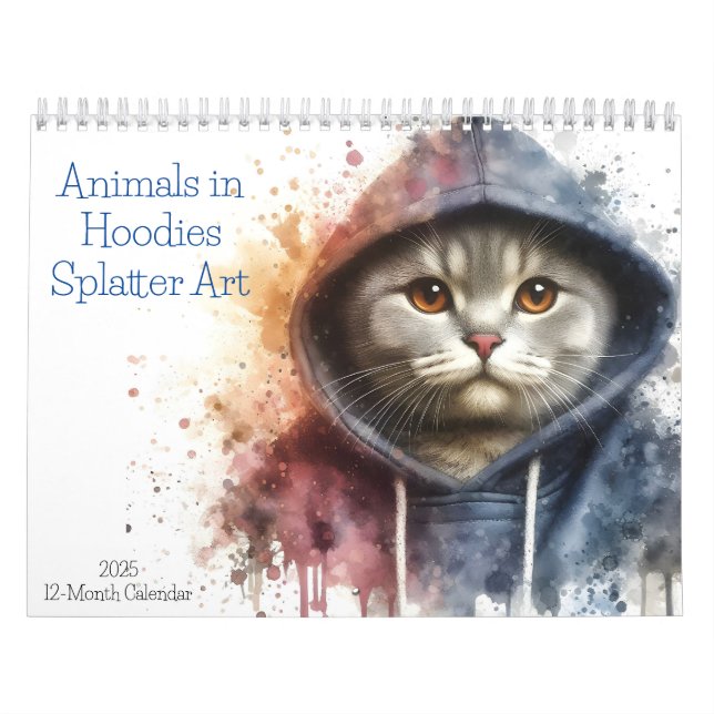 Calendário Animais em Hoodies Splatter Art 2025 12 Meses (Capa)