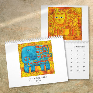 Calendário Animais Estampados Arte Aquarela