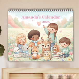 Calendário Animais Pastel Fofos Personalizados para Crianças