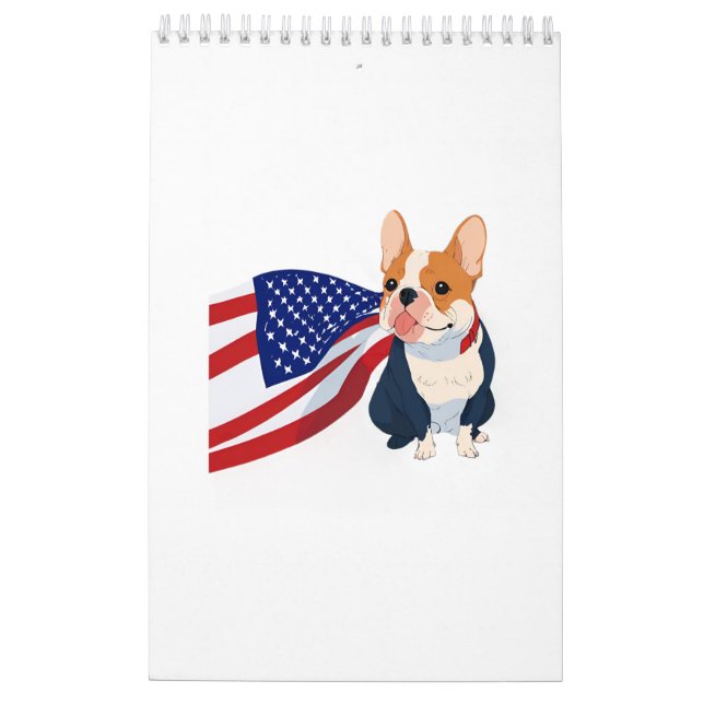 Calendário Anime French Bulldog com bandeira dos EUA (Verso)