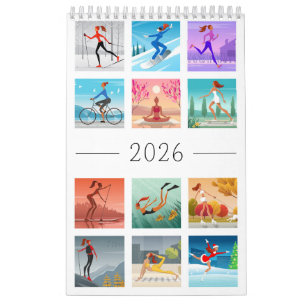 Calendário Ano 2026 Esporte Fitness Jovem Mulher Garota Color