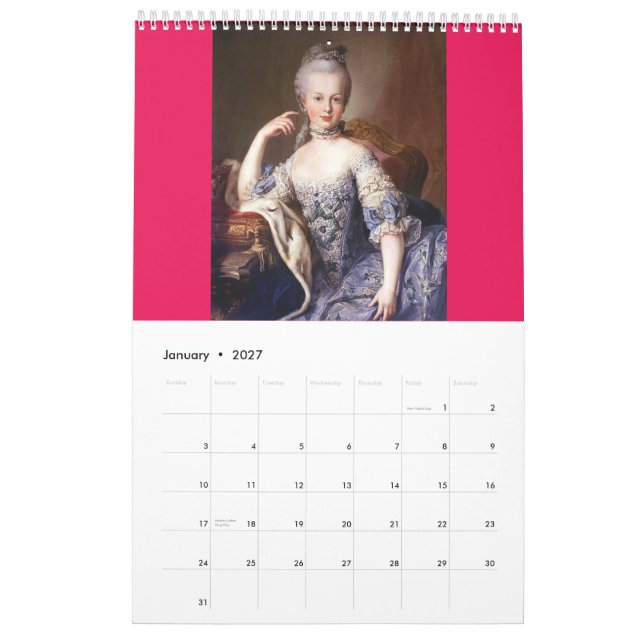 Calendário antoinette - Marie Antoinette (Jan 2027)