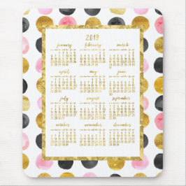 Calendário Anual 2019 Mousepads Rosa E Pontos Dour