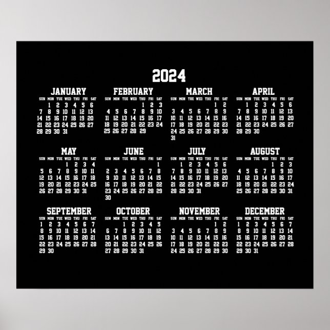 Calendário Anual 2024 Poster Preto (Frente)