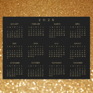 Calendário Anual 2026 Cartão Magnético Preto e Dou