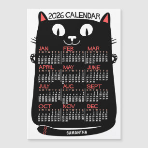 Calendário Anual 2026 Gato Preto Meados do Século