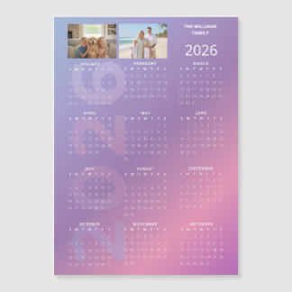 Calendário Anual 2026 Rosa Azul Personalizado com
