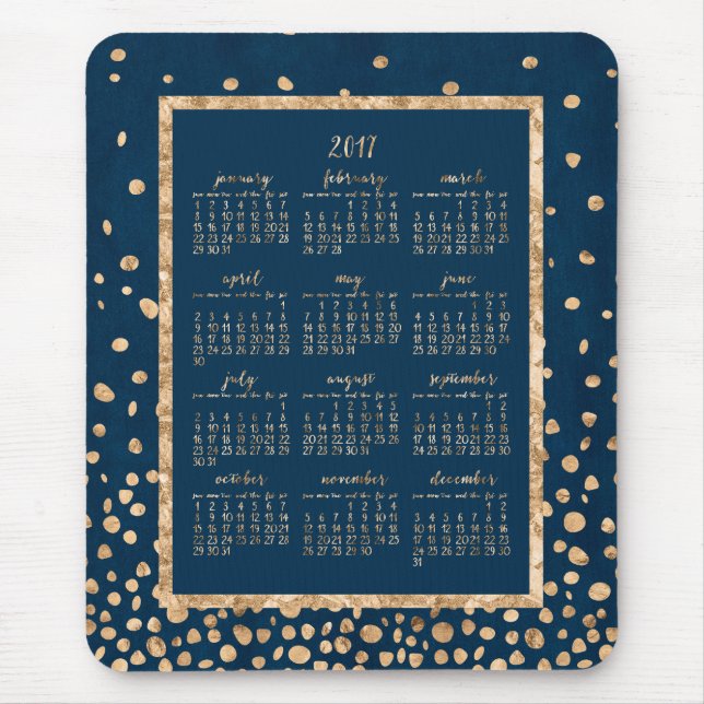 Calendário Anual Azul 2017 Mouse pads Dourado Conf (Frente)