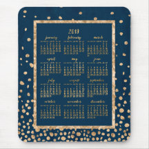 Calendário Anual Azul 2019 Mouse pads Dourado Conf