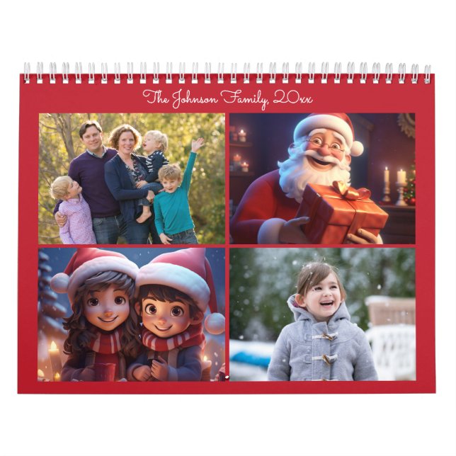 Calendário Anual da Família de Fotos do Natal Verm (Capa)