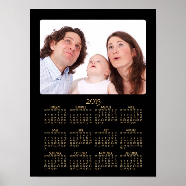 Calendário Anual de 2015 em Poster Preto Personali (Frente)
