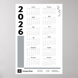 Calendário Anual de Parede em Poster Cinza Prata 2