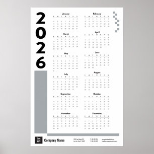Calendário Anual de Parede em Poster Cinza Prata 2