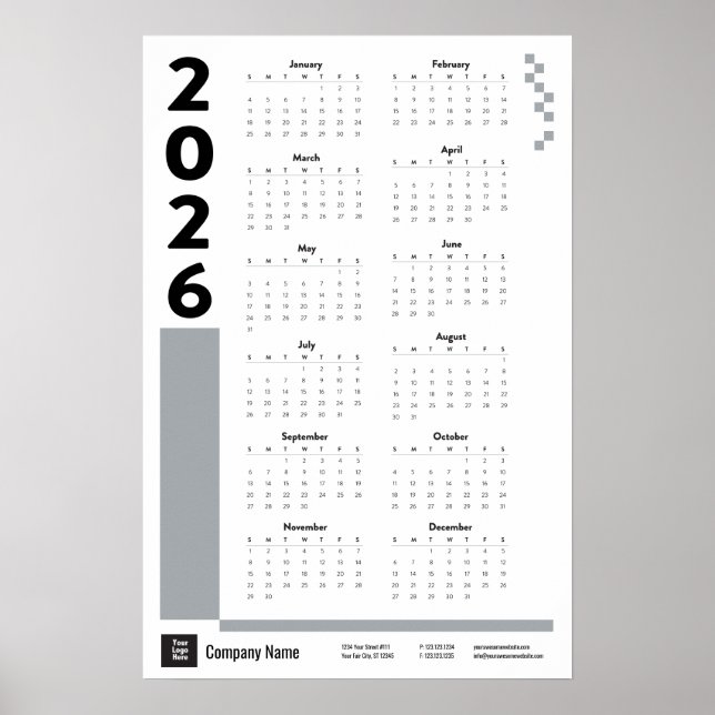 Calendário Anual de Parede em Poster Cinza Prata 2 (Frente)