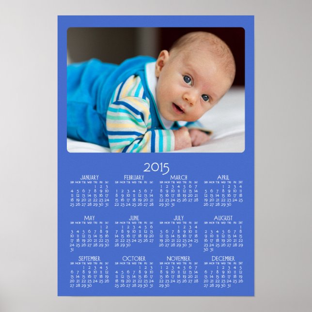 Calendário Anual de Poster Azul Personalizado 2015 (Frente)