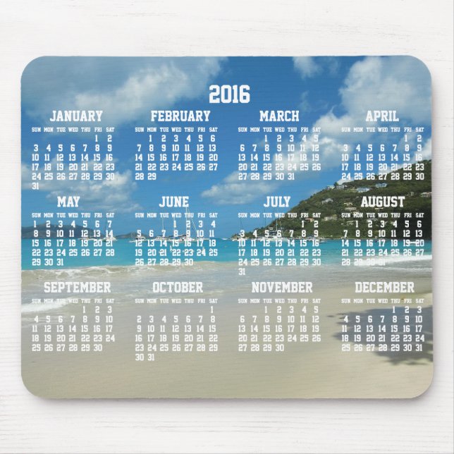 Calendário Anual de Praia 2016 Mouse pads (Frente)