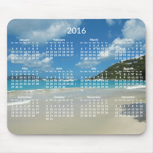 Calendário Anual de Praia 2016 Mousepads Adicionar (Frente)