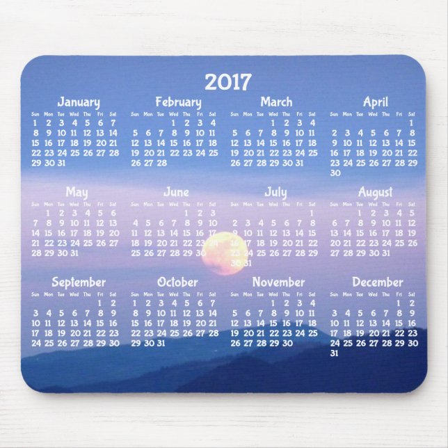 Calendário Anual Personalizado 2017 Mouse pads Moo (Frente)
