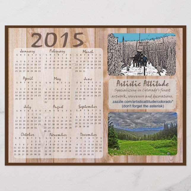 Calendário anual zazzle do Colorado 2015 (Frente)
