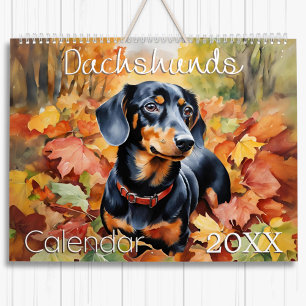 Calendário Aquarela Moderna de Dachshunds Cute Parede