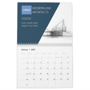 Calendário Arquiteto Moderno Azul Marinho e Branco Projeto Mi