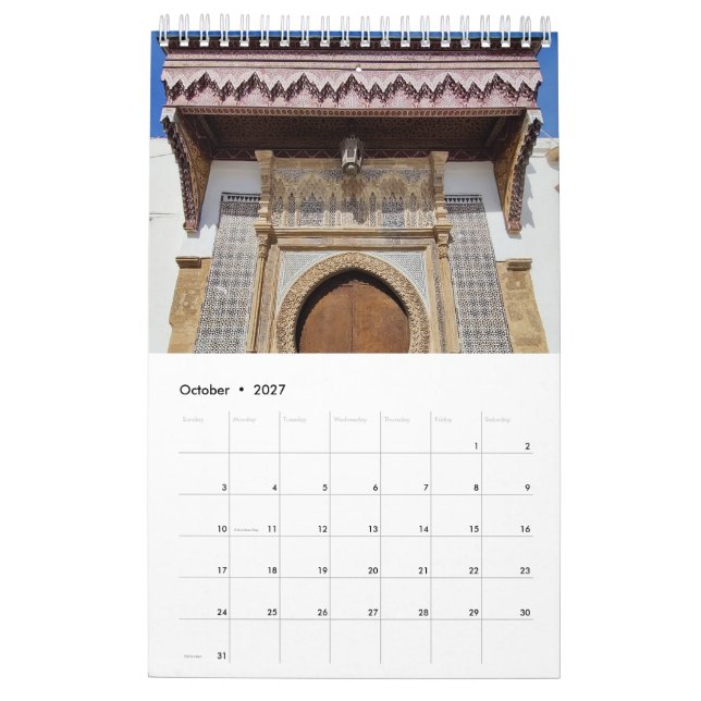 Calendário Arquitetura Marroquina (Out 2027)