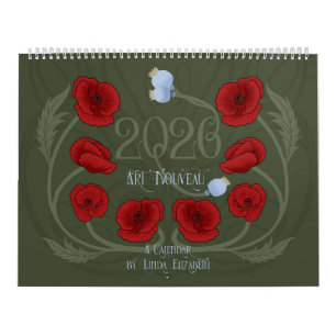 Calendário Art Nouveau Retro Botânico Floral