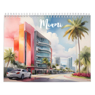 Calendário Arte aquarela de Miami