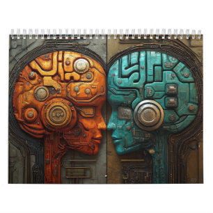 Calendário Arte de casal de andróide ciberpunk biomecânico