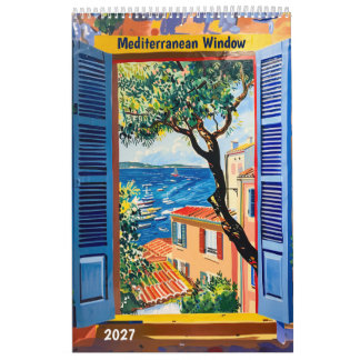 Calendário Arte de Janela e Terraço Mediterrâneo