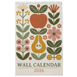 Calendário Arte de Parede Floral Moderna de Meados do Século