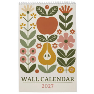Calendário Arte de Parede Floral Moderna de Meados do Século 
