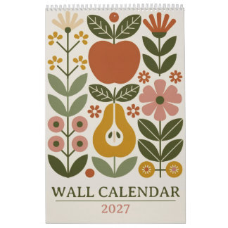 Calendário Arte de Parede Floral Moderna de Meados do Século