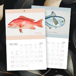 Calendário Arte de Peixes Antiga Qualquer Ano